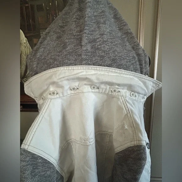 Free People Denim Hoodie Jacket Distressed Raw Edge Boho Layered Grunge Size XS - Picture 6 of 8